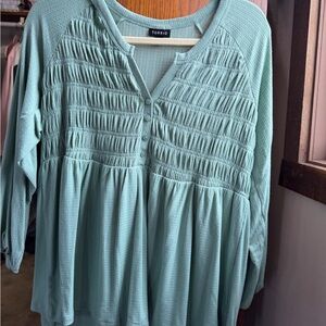 Torrid Aqua Smocked Blouse
